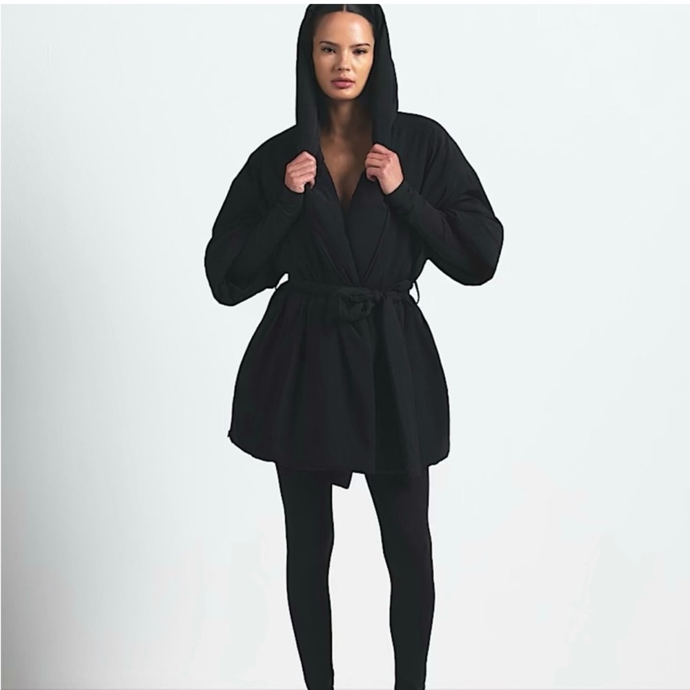 Black Hooded Jacket with Belt